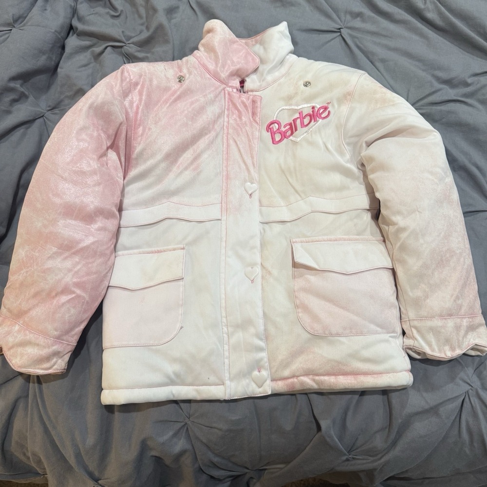 Barbie‎ Kids Pink Puffer Jacket Shimmer Button Vintage 90's Kids Size 6